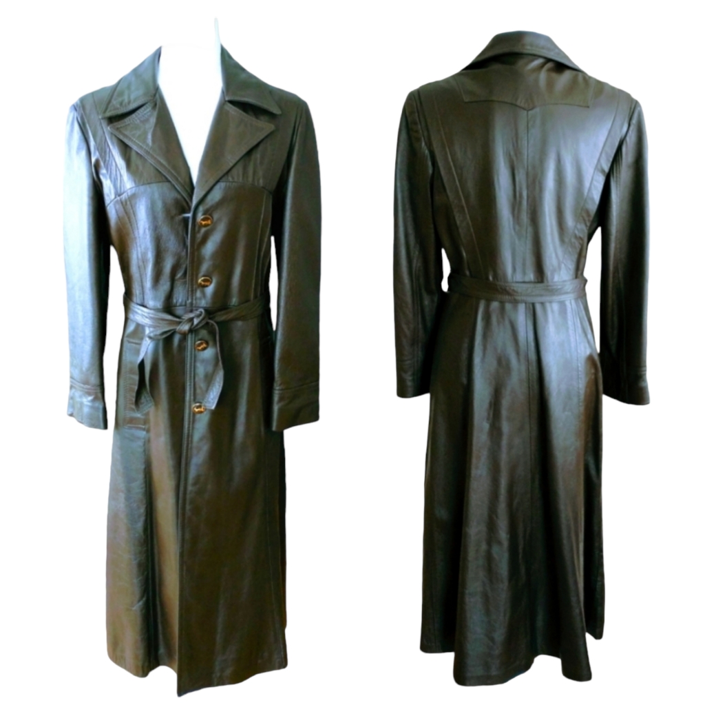 Vintage Brown Genuine Leather Belted Coat | Equestrian Style | Minimalist 90s